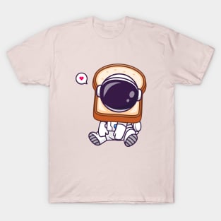 Cute Astronaut With Bread Cartoon T-Shirt